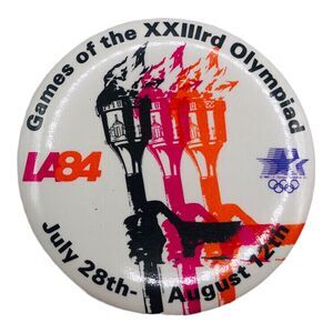 VTG 1984 Los Angeles Olympic Games Flatback PIN Enamel Gold Tone Retro Torch